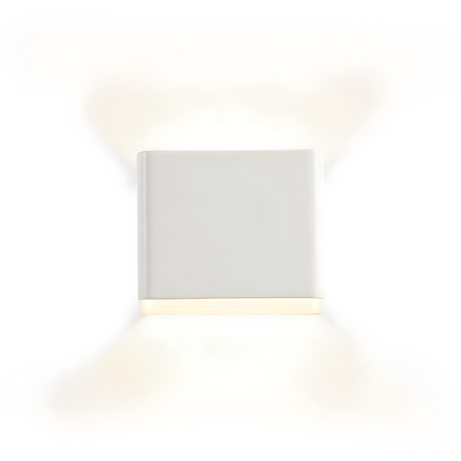 A modern square wall lamp with a sleek design, casting a soft glow on the wall in black, white, and green colors.