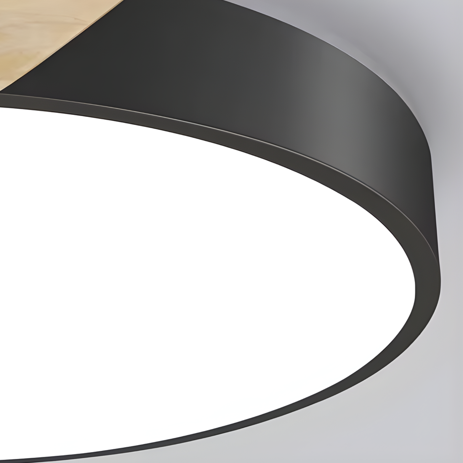 Close-up of a modern ceiling light fixture with a black frame.