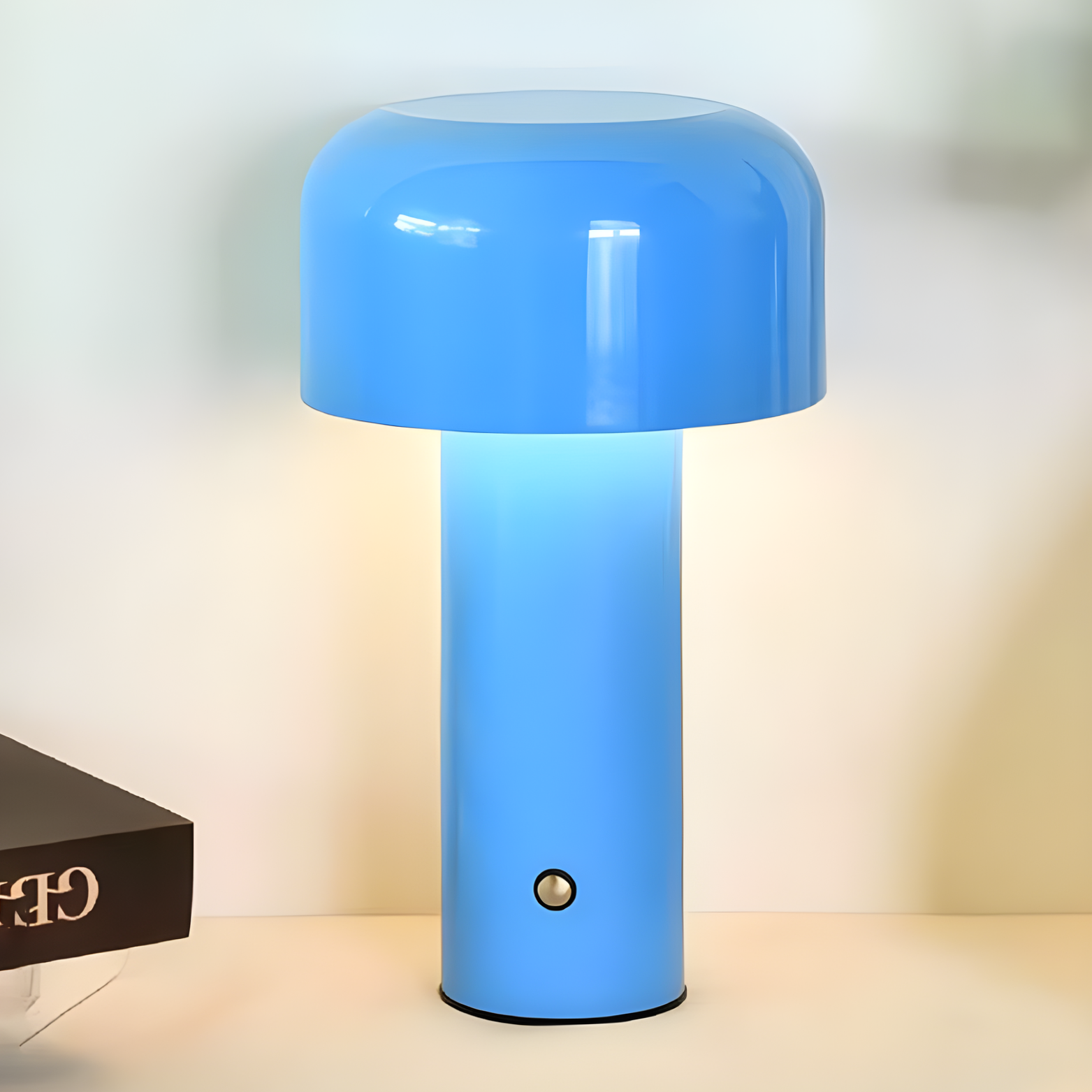 Blue table lamp on a light background