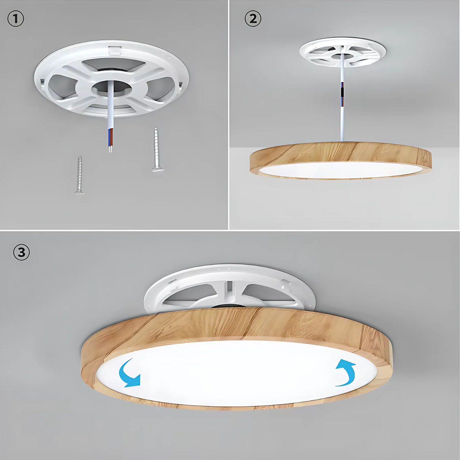 Selfoss - UFO Round LED Wood Style Ceiling Light Fixture