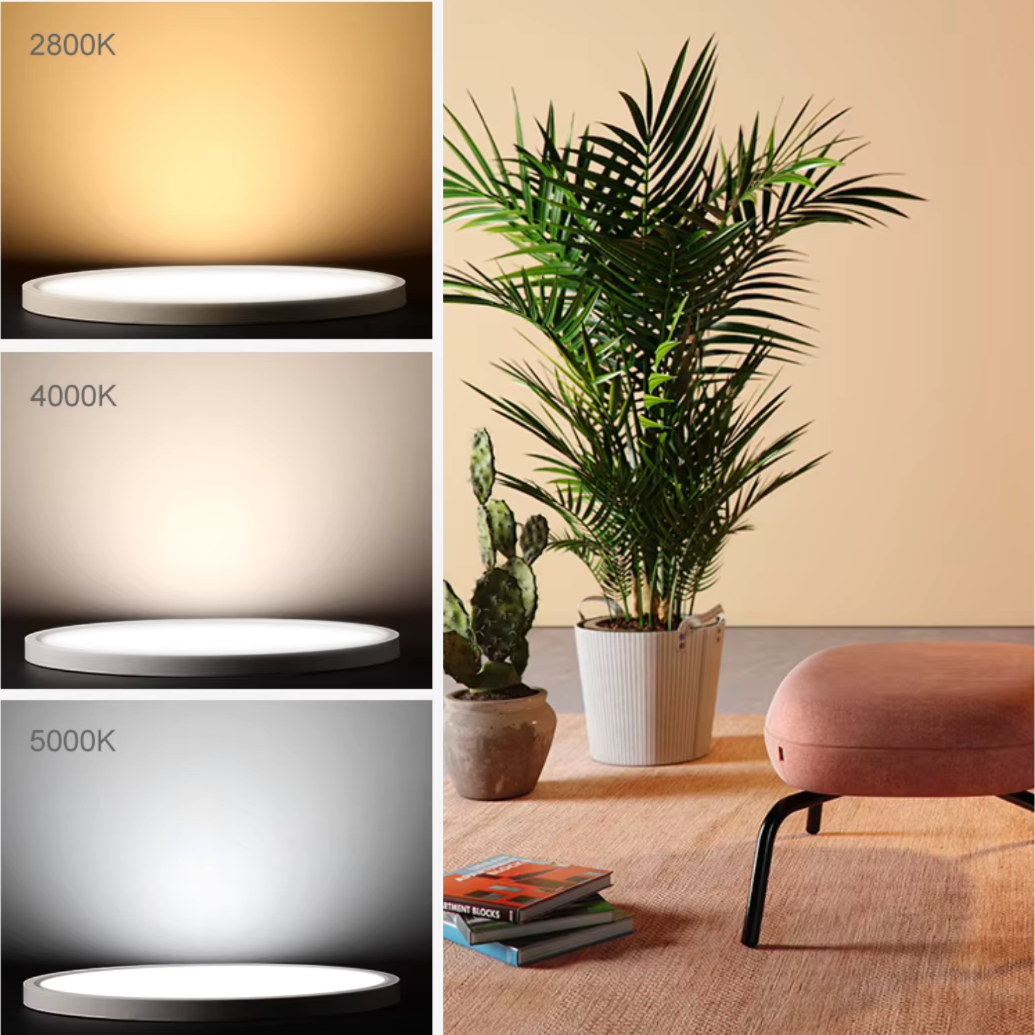 Selfoss - UFO Round LED Wood Style Ceiling Light Fixture