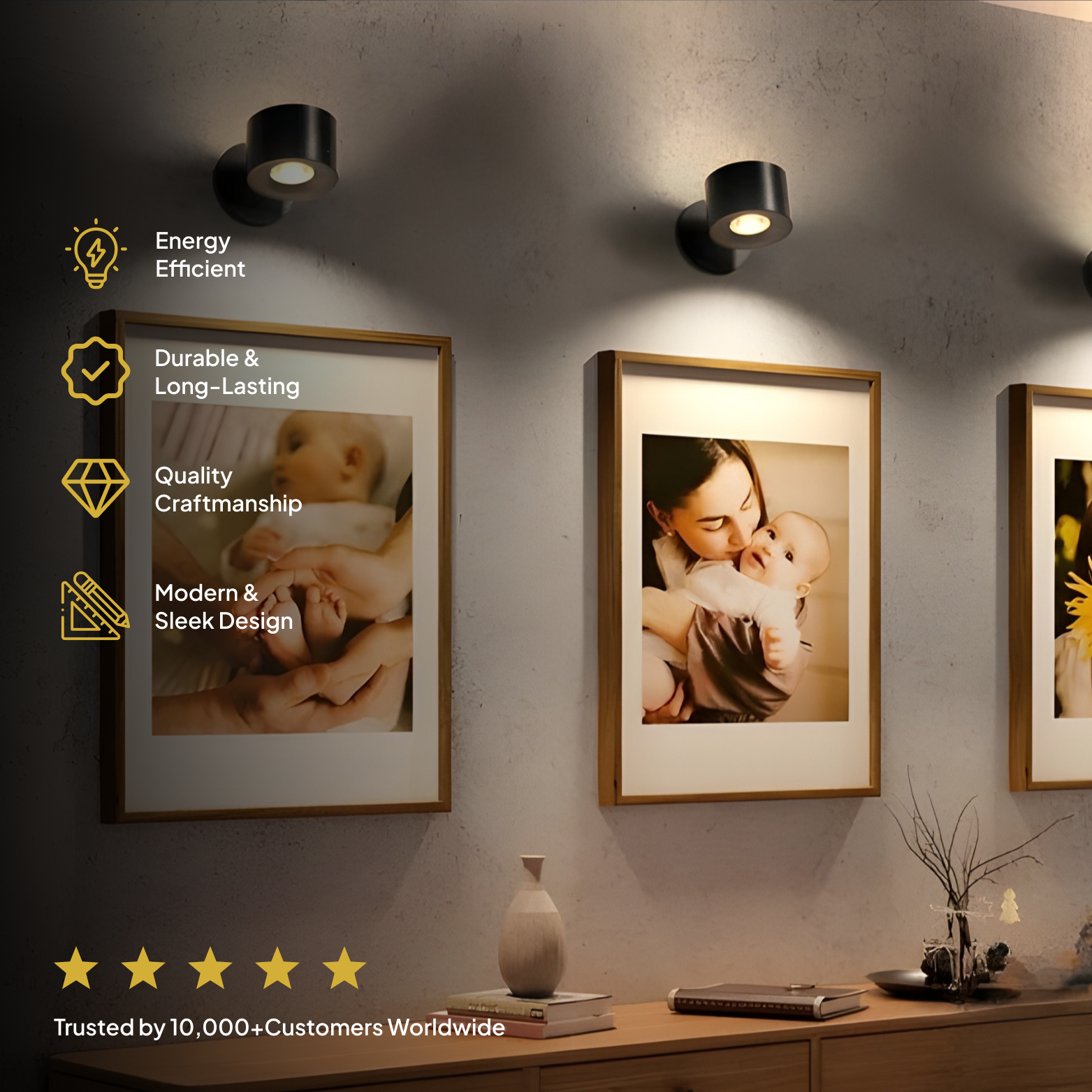 Alberheim | 3 Adhesive Wireless USB Spotlight 360° | Remote Control