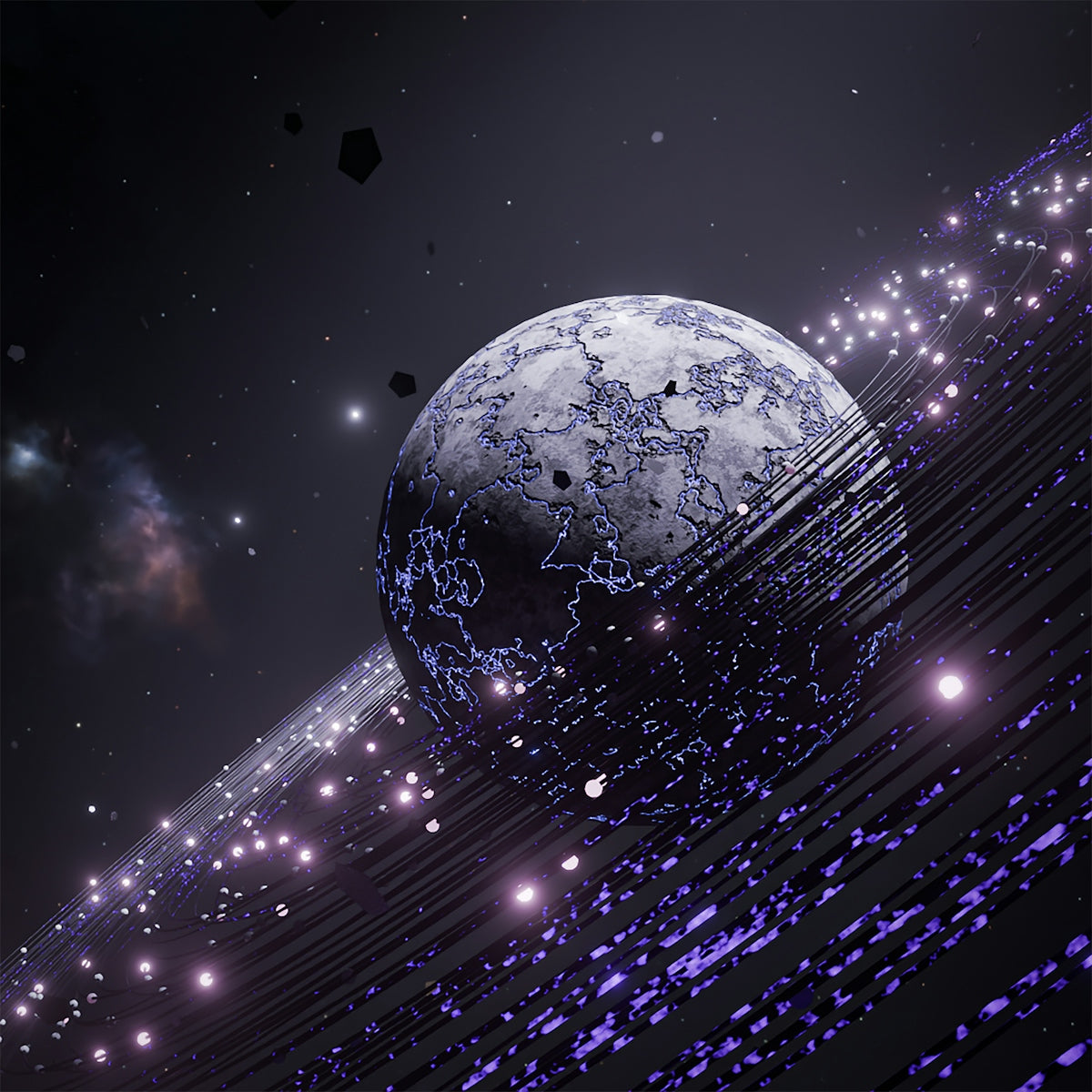 A planet with a glowing ring in deep space