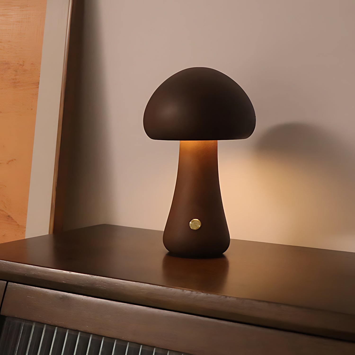 Wooden Mushroom LED Night Light with Touch Switch