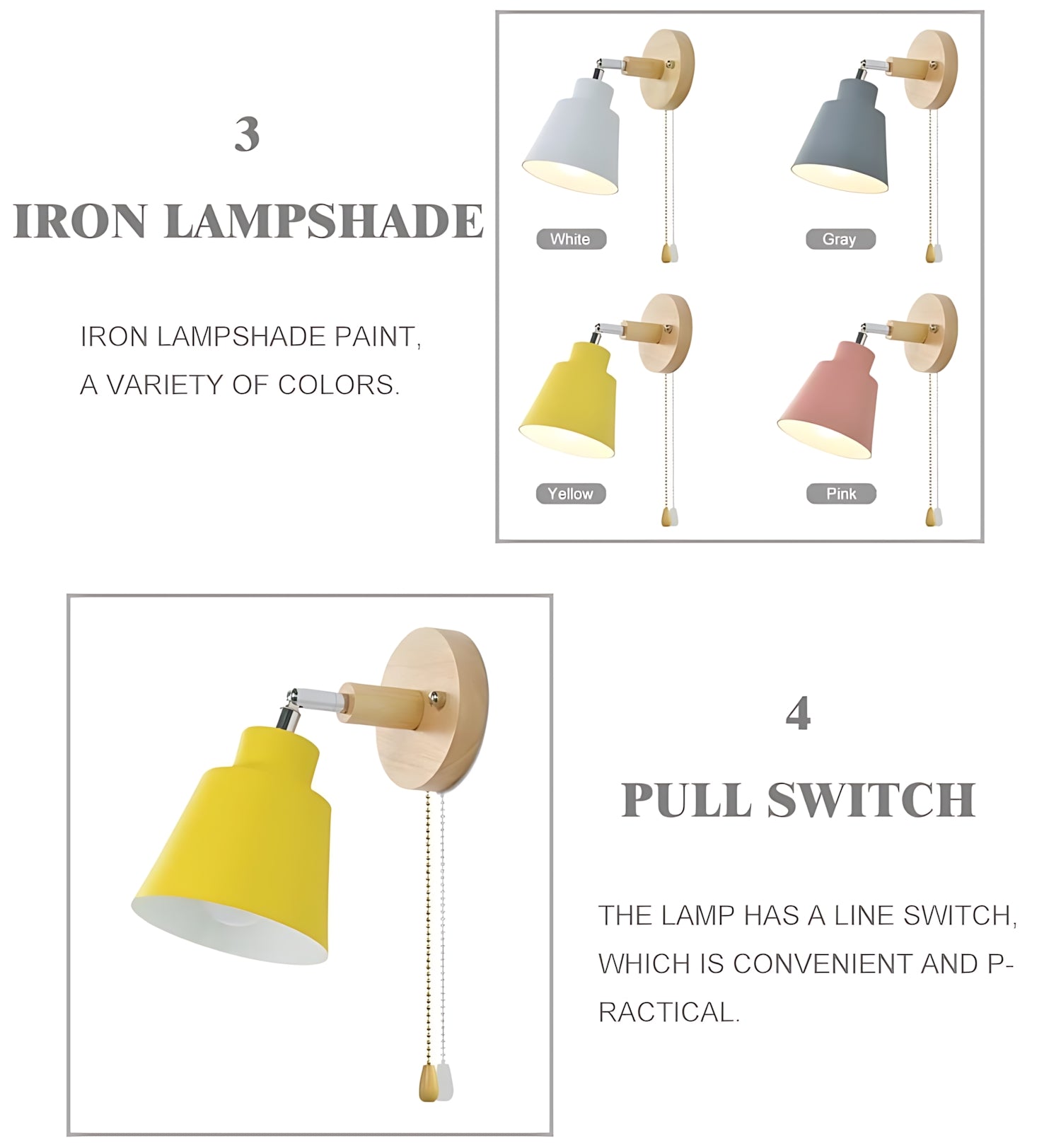 Adjustable Wall Lamp with Pull Chain Switch