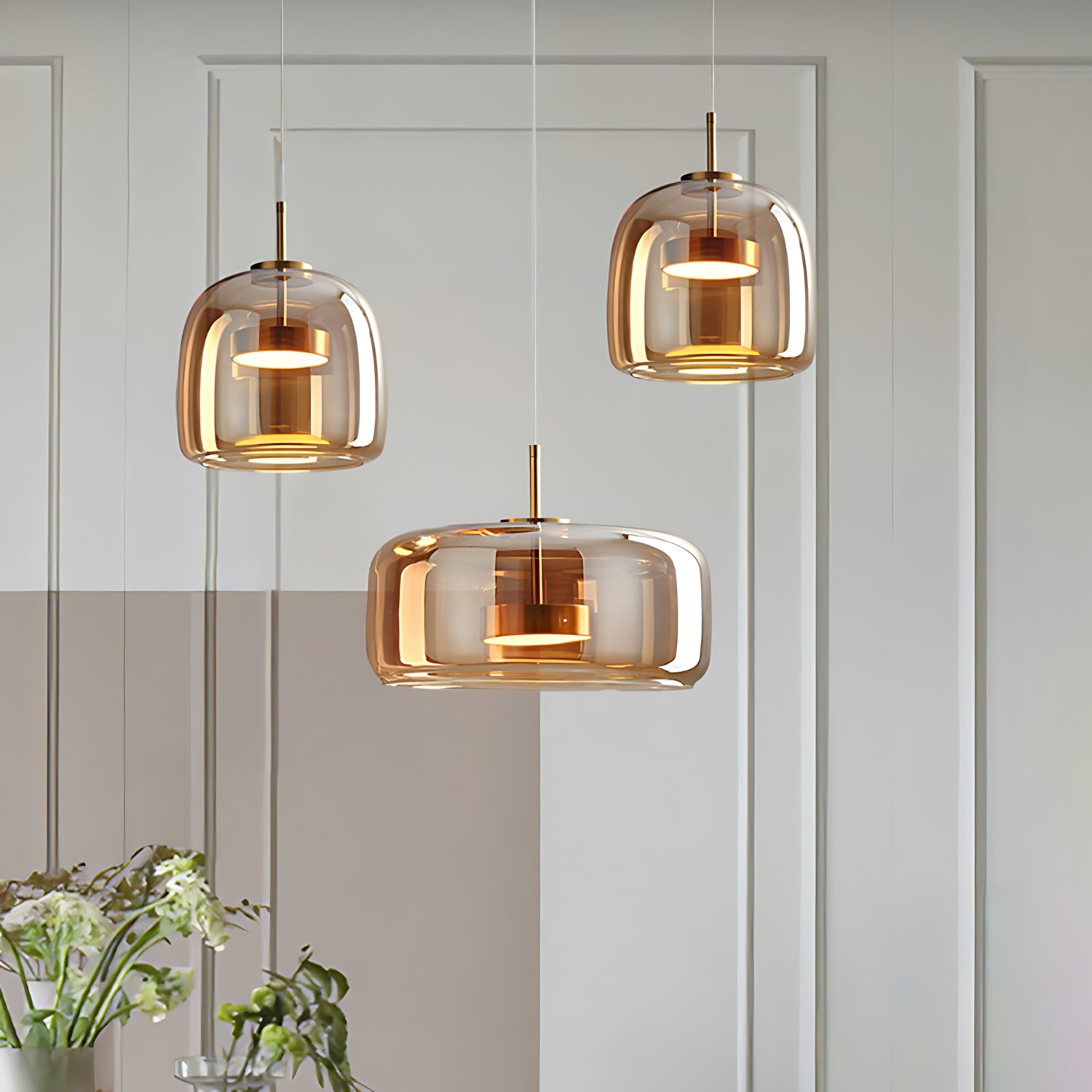 Retro Amber Glass LED Suspension Lamp