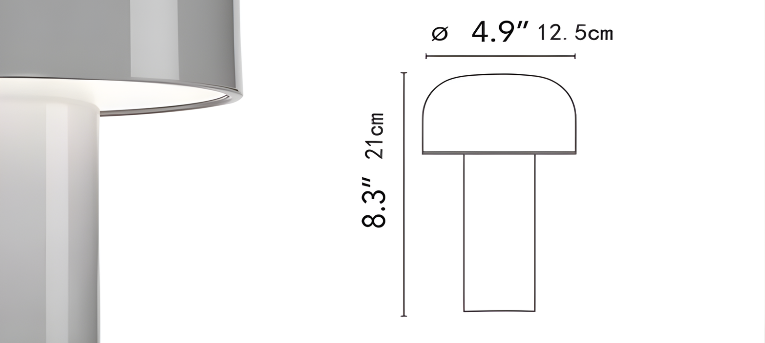 Measurement chart of a lamp with dimensions on a white background