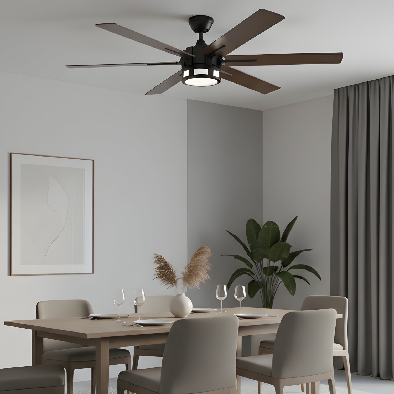 Elva – 56" Modern 6-Blade Ceiling Fan with LED Light & Remote