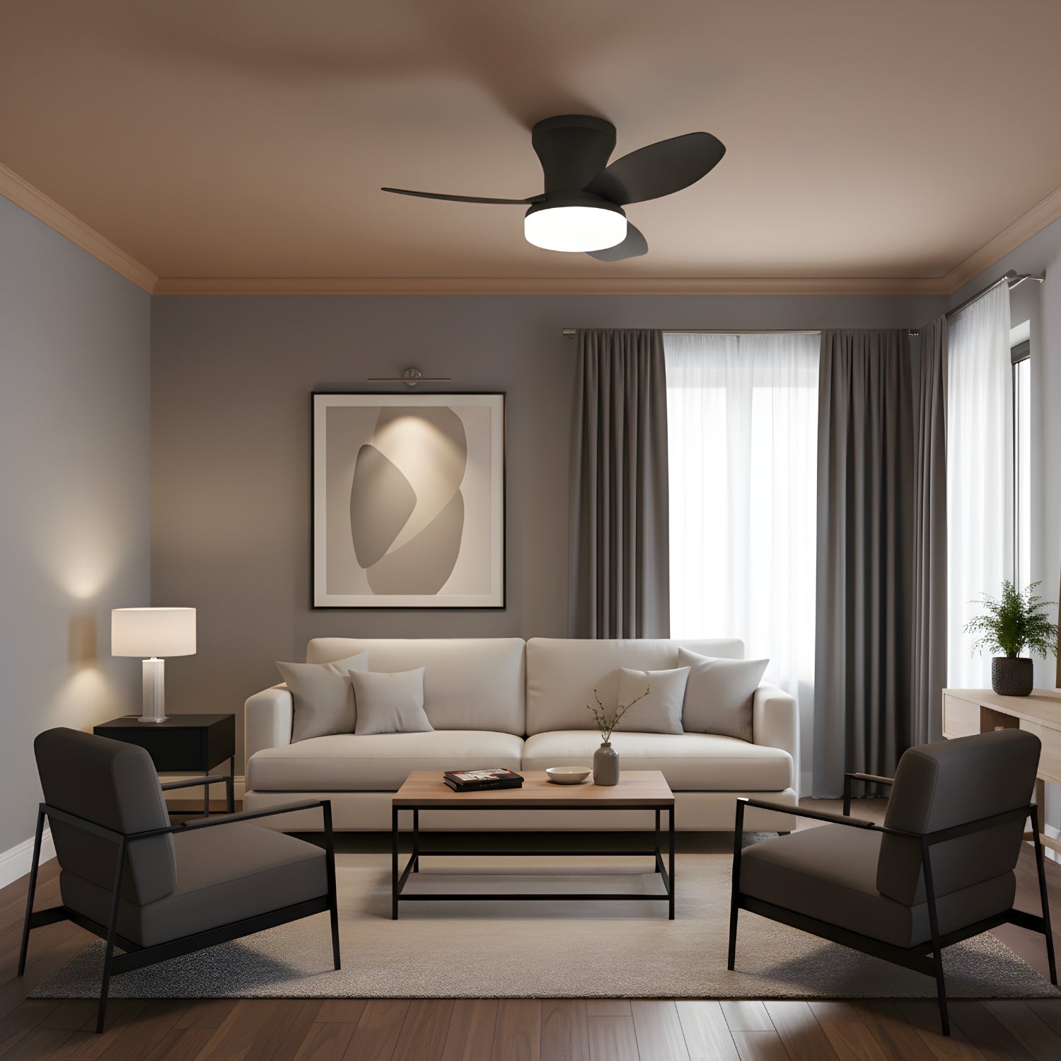 Brunn - 3 Blade Ceiling Fan with Dimmable LED & Remote Control