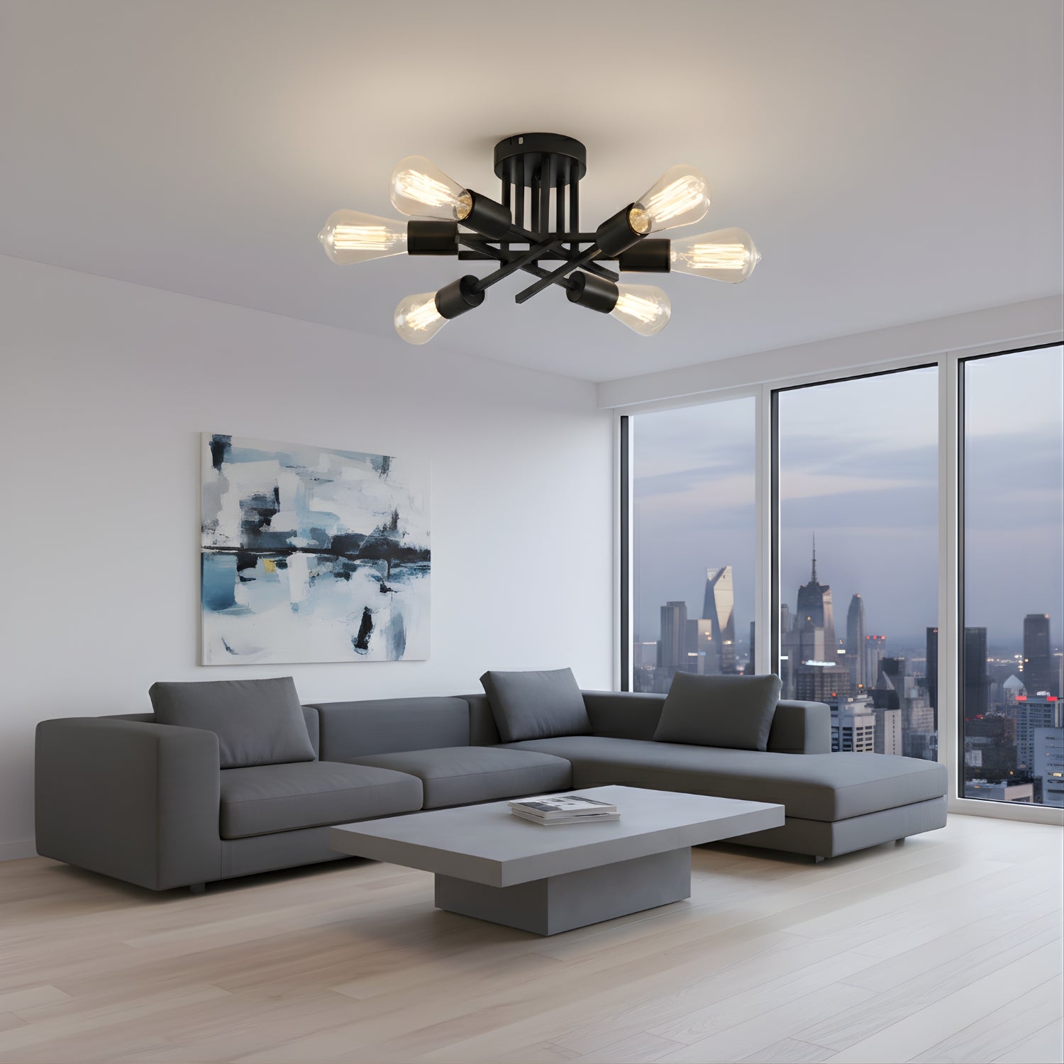 Skara - Retro-Inspired Semi Flush Chandelier - Modern Sputnik Ceiling Fixture