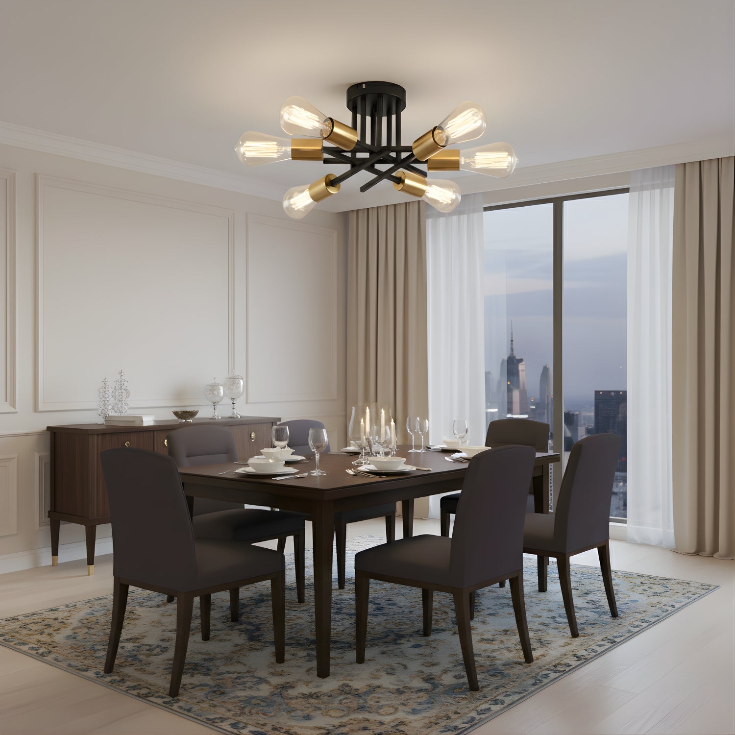 Skara - Retro-Inspired Semi Flush Chandelier - Modern Sputnik Ceiling Fixture