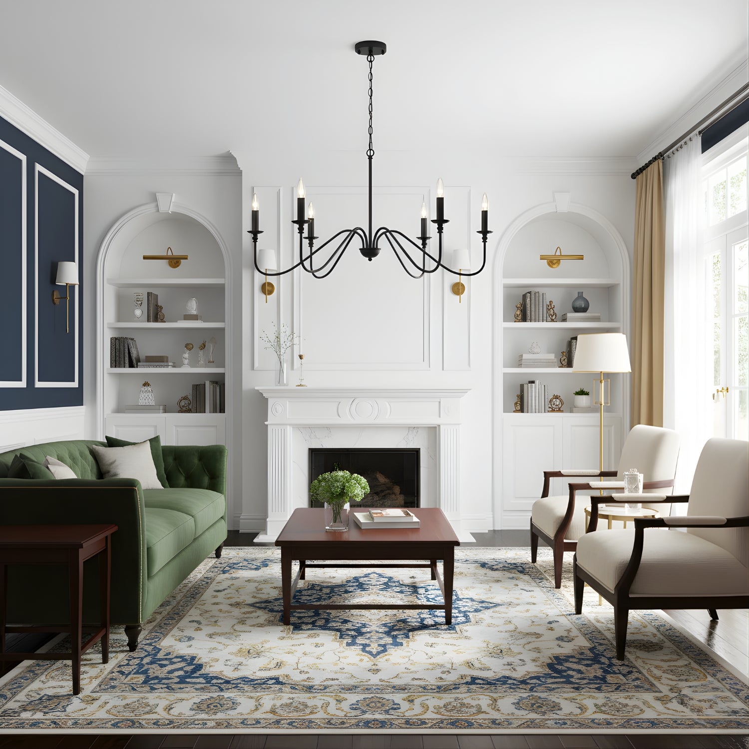 Niva - 35" Retro Loft Vintage American Style E14 Ceiling Chandelier Light, Black & Gold Modern Industrial Fixture