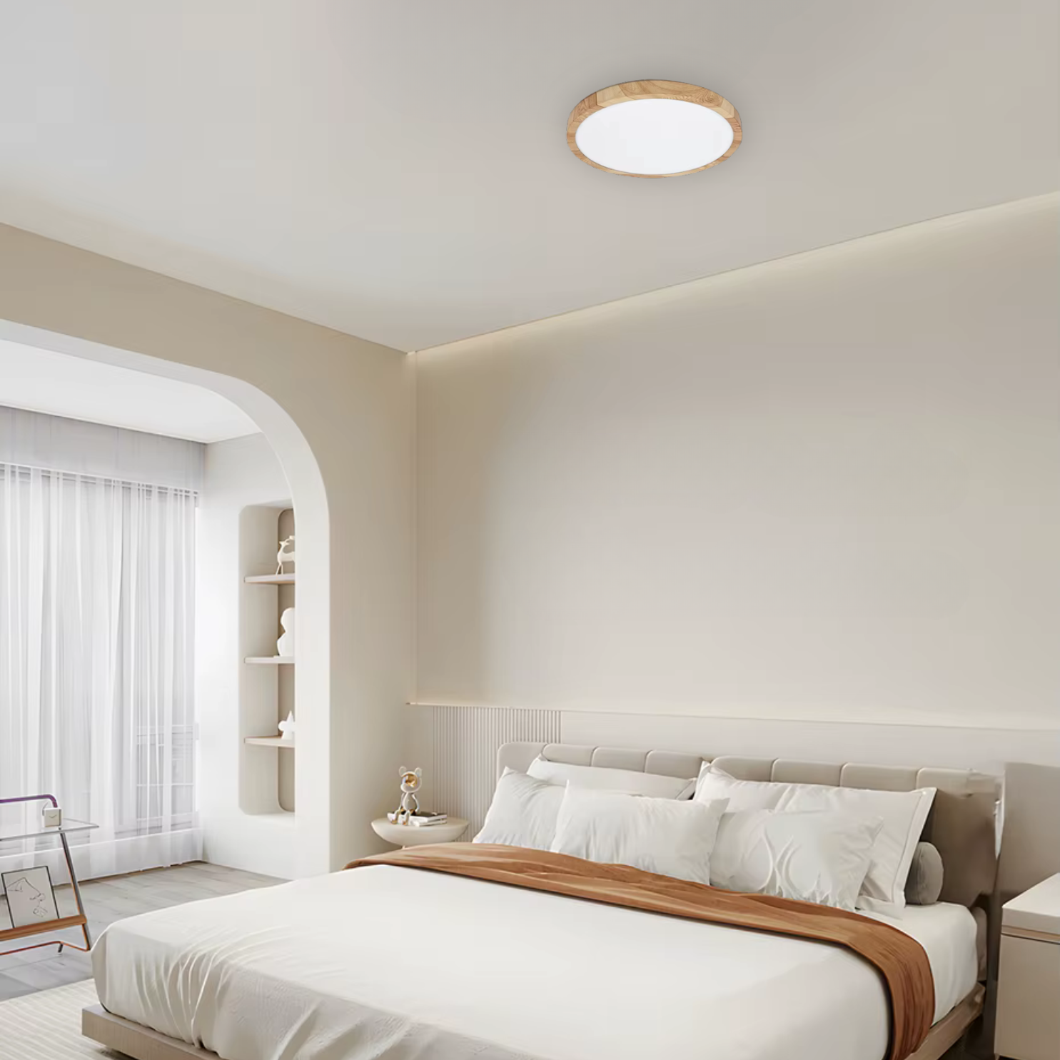 Selfoss - UFO Round LED Wood Style Ceiling Light Fixture