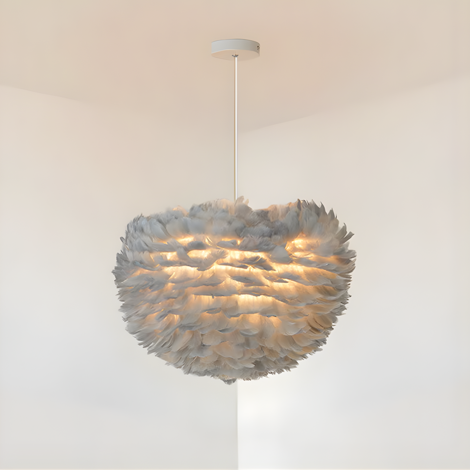 Chandelier with feather-like design on a plain background