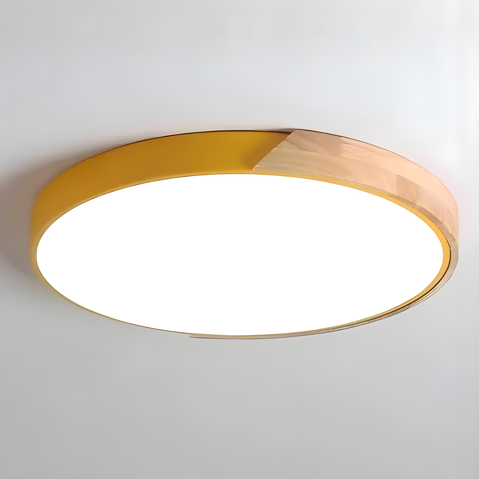 Ceiling light fixture with yellow and gold design on a white background
