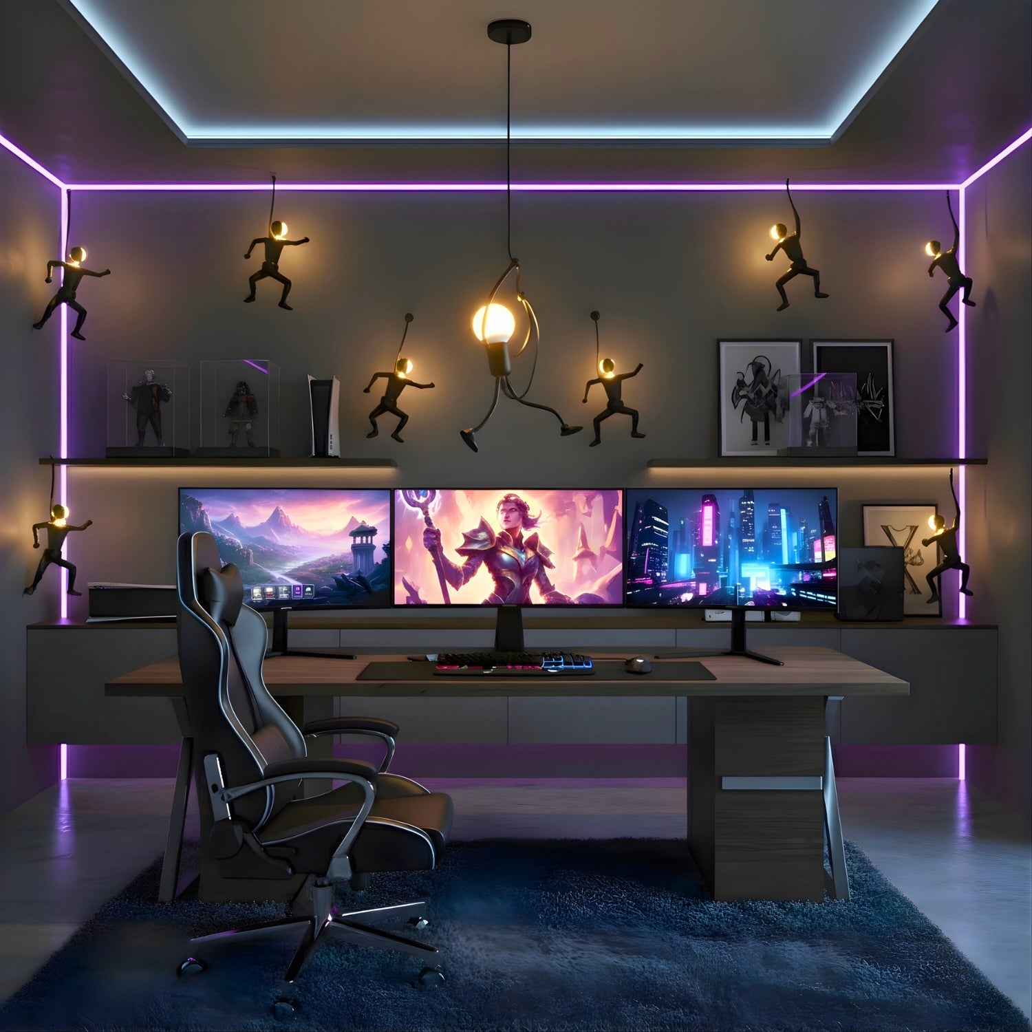 Elberg - Vintage Iron Climbing Man Pendant Light - Artistic E27 Ceiling Lamp