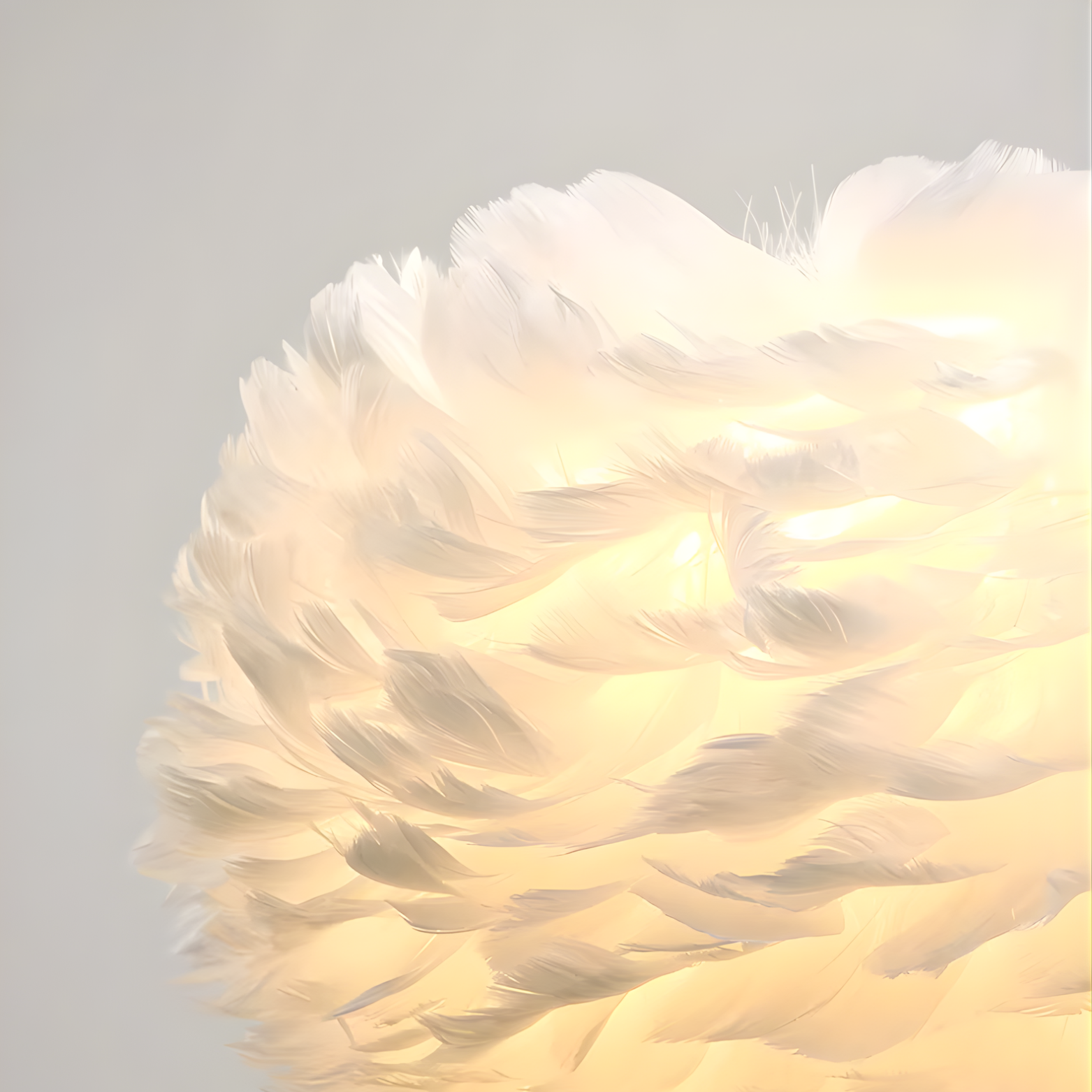 Feathered lampshade on a light gray background