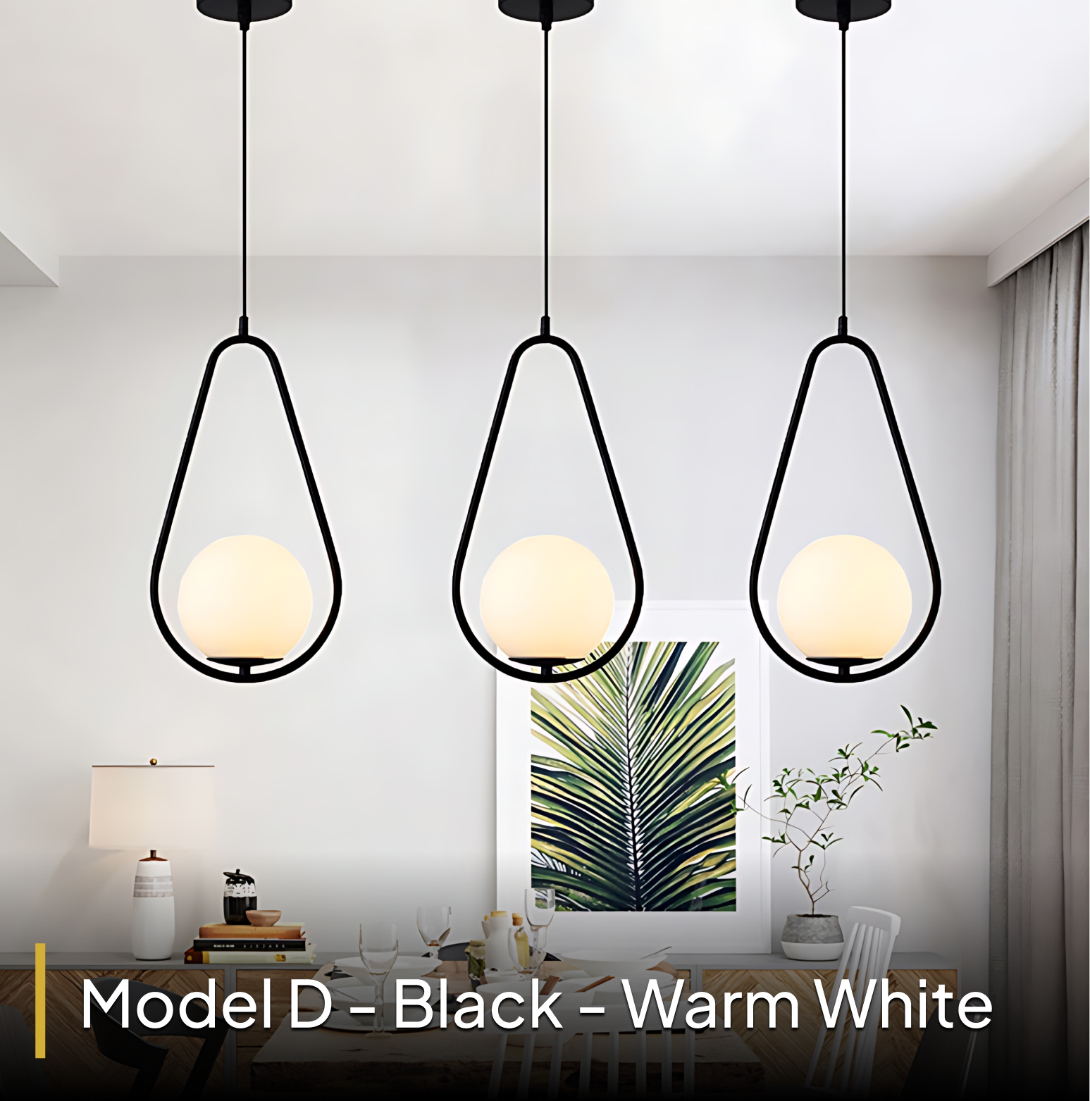 Three pendant lights hanging in a room with a modern interior design.