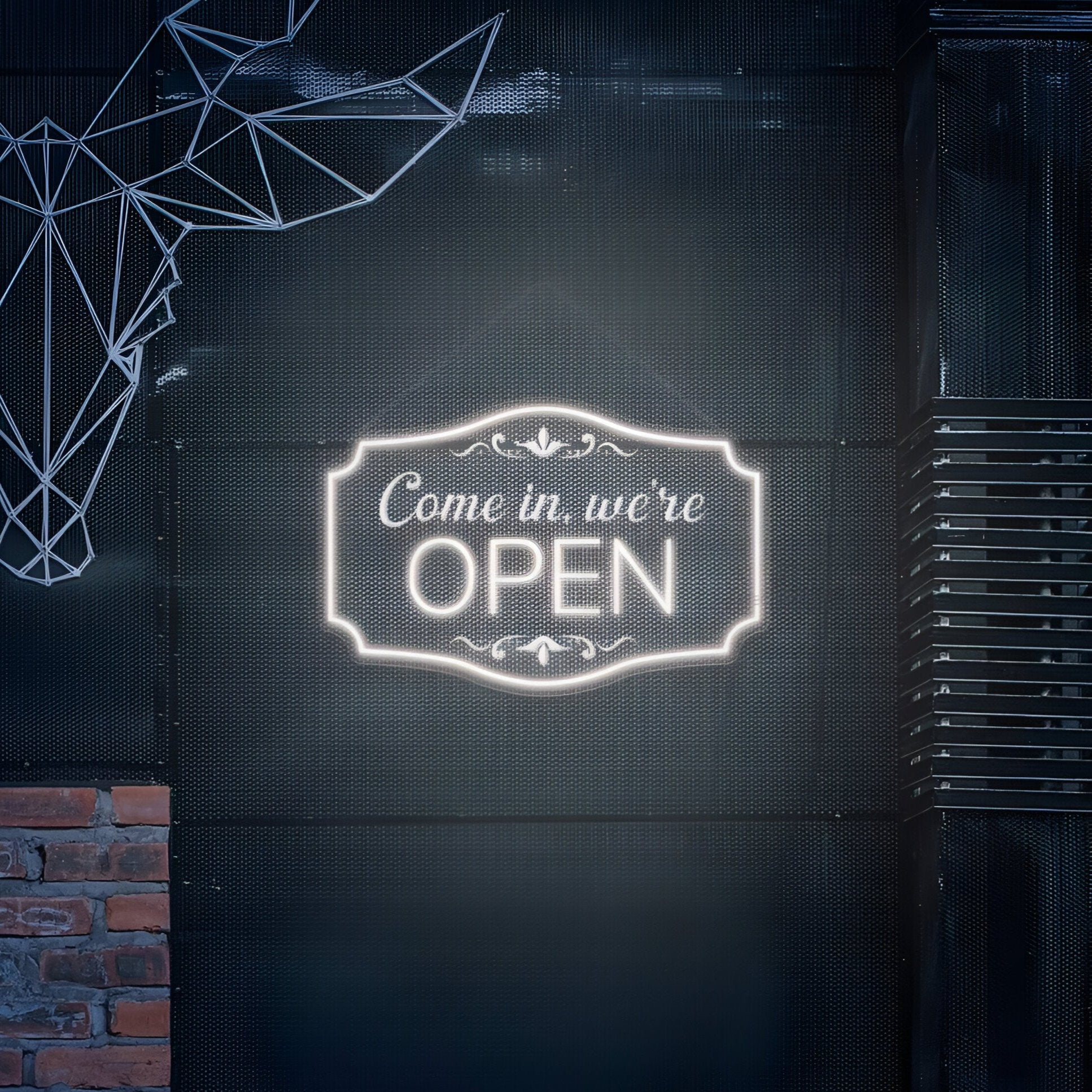 We're open white neon sign